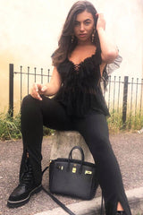 Black Tulle Ruffle Bodysuit - Irelia-Bodysuits