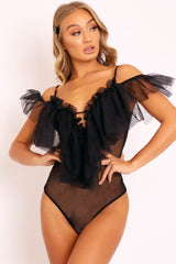 Black Tulle Ruffle Bodysuit - Irelia-Bodysuits