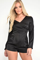 Black Twist Front Plunge Playsuit - Shaniece-Playsuits