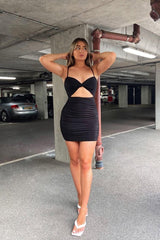 Black Twist Front Slinky Mini Dress - Kambry-Dresses