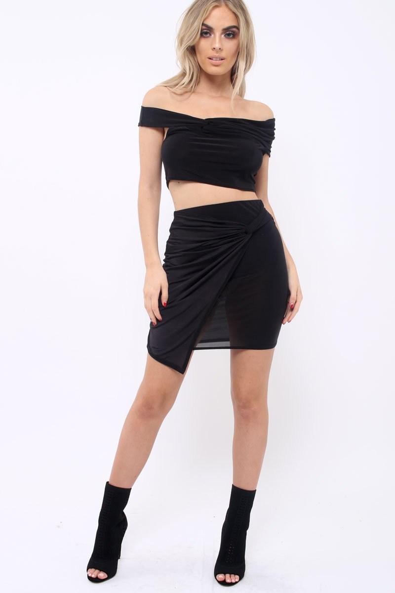 Black Twist Knot Front Slinky Co-ord Set - Binkie-Co-ords
