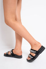 Black Two Strap Chain Sliders - Marely-Sliders