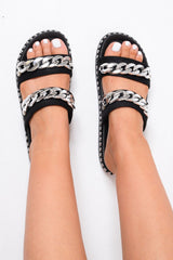 Black Two Strap Chain Sliders - Marely-Sliders