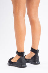 Black Utility Buckle Strap Chunky Sandals - Georgena-Shoes