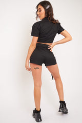 Black Utility Cargo Short and Buckle Crop Shirt Co-ord - Saisha-Co-ords