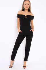 Black V Bardot Jumpsuit - Izzabell-Jumpsuits