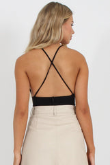 Black V Front Bodysuit - Jill-Bodysuits