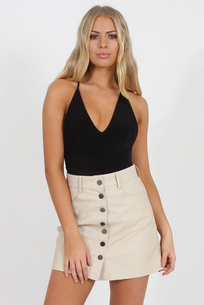 Black V Front Bodysuit - Jill-Bodysuits