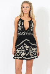 Black V Front Pattern Dress - Megan-Dresses