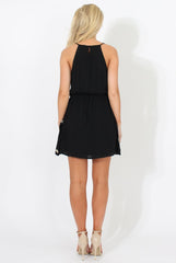Black V Front Pattern Dress - Megan-Dresses
