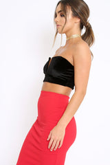 Black V Front Velvet Boob Tube - Evelyn-Crop Tops