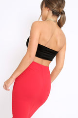 Black V Front Velvet Boob Tube - Evelyn-Crop Tops