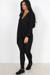 Black V Neck Loungewear Set-Kimi-Loungewear