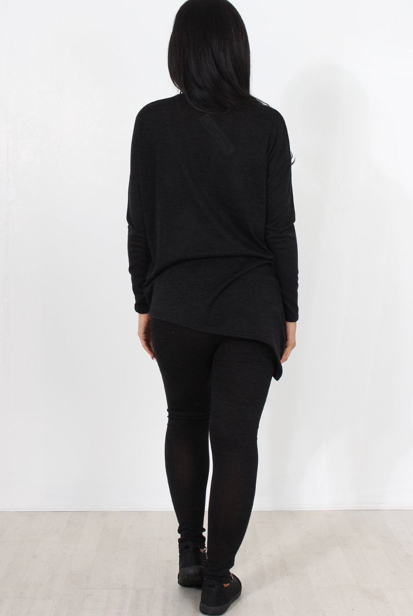 Black V Neck Loungewear Set-Kimi-Loungewear