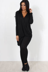 Black V Neck Loungewear Set-Kimi-Loungewear
