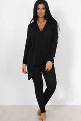 Black V Neck Loungewear Set-Kimi-Loungewear