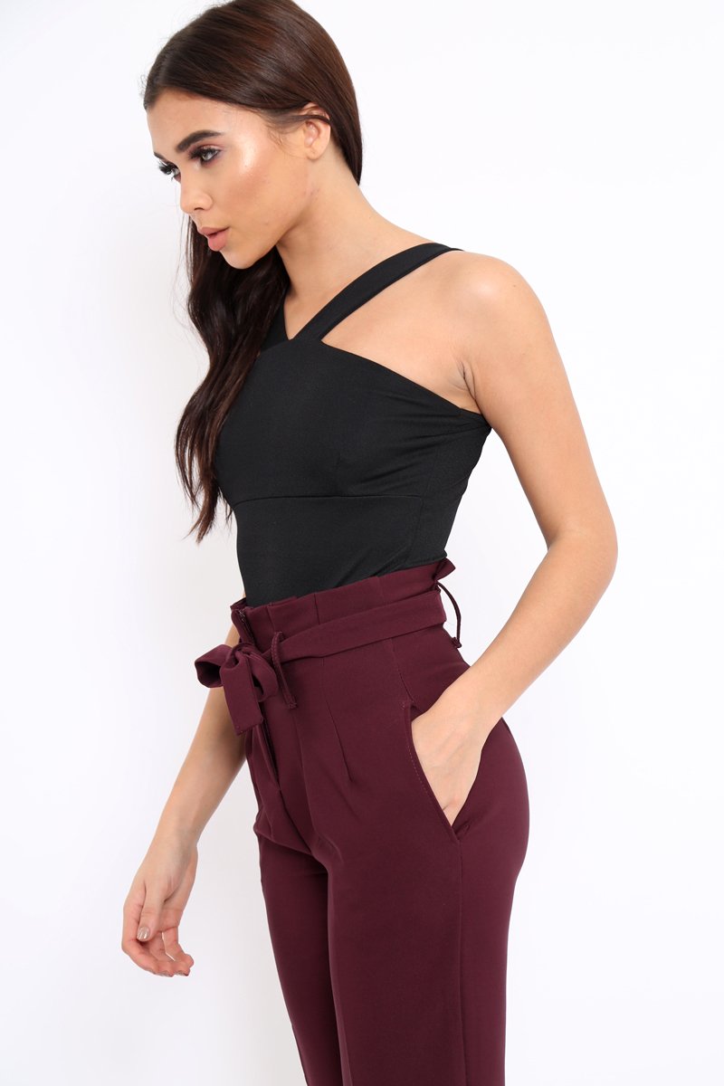Black V Neck Strap Bandeau Bodysuit - Karlah-Bodysuits