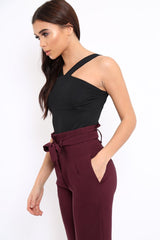 Black V Neck Strap Bandeau Bodysuit - Karlah-Bodysuits