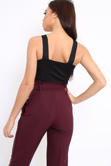 Black V Neck Strap Bandeau Bodysuit - Karlah-Bodysuits