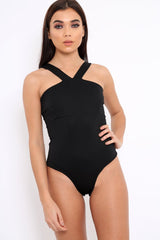 Black V Neck Strap Bandeau Bodysuit - Karlah-Bodysuits