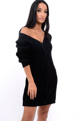 Black V Neck Twist Knit Jumper Dress - Tilly-Jumper