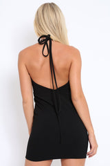 Black V Plunge Halterneck Mini Dress - Kara-Dresses