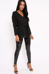 Black V Plunge Top - Aariah-Tops