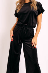 Black Velvet Crop Top and Trousers Loungewear Set - Kani-Loungewear