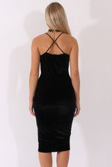 Black Velvet Cross Back Midi Dress - Annette-Dresses