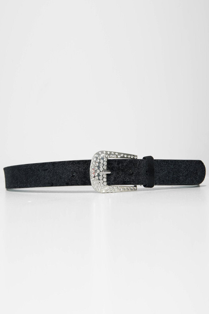Black Velvet Diamante Western Buckle Belt - Daksha-Belts