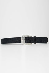 Black Velvet Diamante Western Buckle Belt - Daksha-Belts