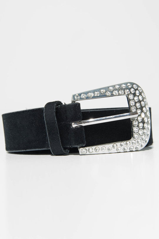 Black Velvet Diamante Western Buckle Belt - Daksha
