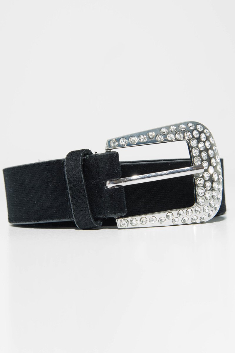 Black Velvet Diamante Western Buckle Belt - Daksha-Belts