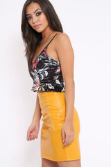 Black Velvet Floral Cami Crop Top - Jojo-Crop Tops