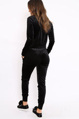 Black Velvet Girl Boss Slogan Tracksuit - Kacie-Loungewear