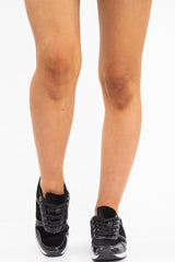 Black Velvet Glitter Lace Up Trainers - Taia-Trainers