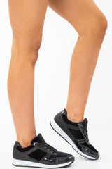 Black Velvet Glitter Lace Up Trainers - Taia-Trainers
