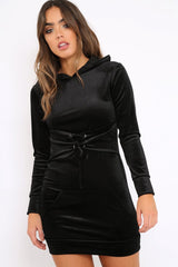 Black Velvet Hooded Dress - Bethan-Dresses