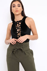 Black Velvet Lace Front Bodysuit - Shona-Bodysuits