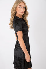 Black Velvet Lace Up Skater Dress - Taylah-Dresses