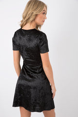 Black Velvet Lace Up Skater Dress - Taylah-Dresses