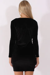 Black Velvet Long Sleeve Cowl Neck Dress - Asteroid-Dresses