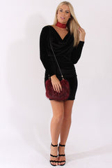 Black Velvet Long Sleeve Cowl Neck Dress - Asteroid-Dresses