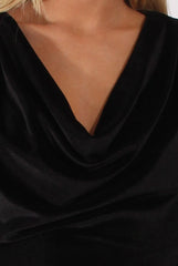 Black Velvet Long Sleeve Cowl Neck Dress - Asteroid-Dresses