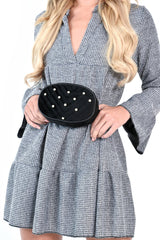 Black Velvet Pearl Studded Bum Bag - Leonia-Bags