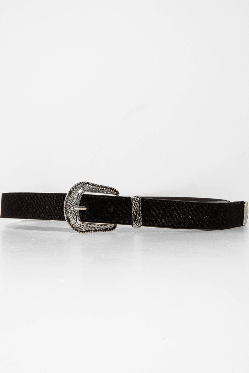 Black Velvet Silver Western Buckle Belt - Saelor-Belts