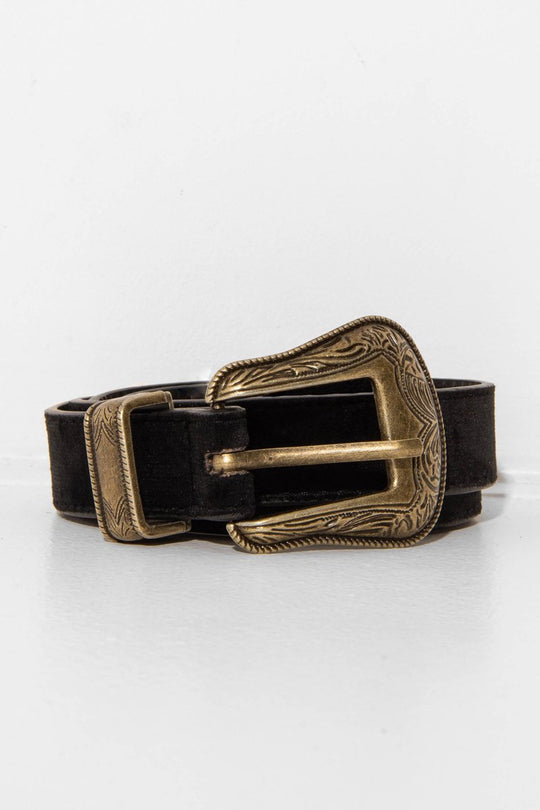Black Velvet Skinny Western Belt - Hildy