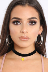 Black Velvet Smiley Face Pendant Choker - Marise-Chokers
