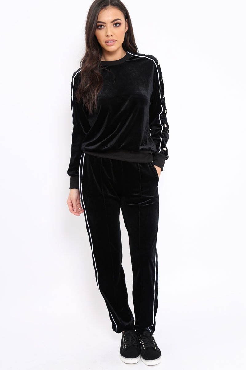 Black Velvet Striped Set - Becka-Loungewear