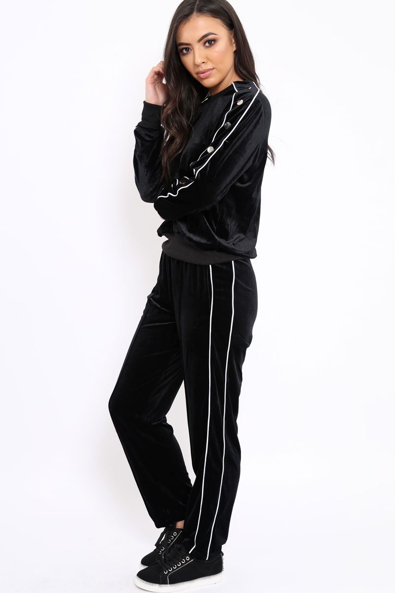 Black Velvet Striped Set - Becka-Loungewear